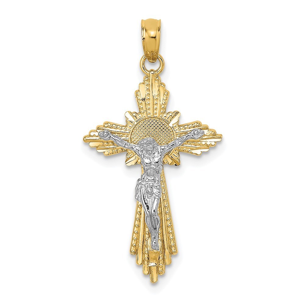 Million Charms 14k Gold Two-Tone D/C Crucifix Necklace Charm Pendant